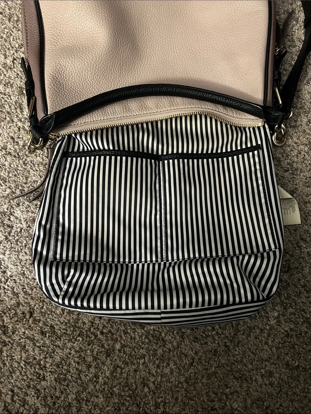 kate spade Pebbled Leather Shoulder Bag — Light Blush with Black Trim